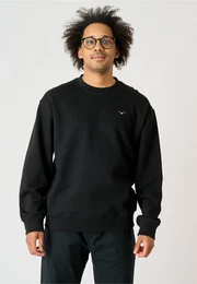 Sweatshirt Ligull Boxy , Herren, Gr. M, schwarz, 100% Baumwolle, bestickt, casual, Rundhals, Sweatshirts, mit kleiner Mwenstickerei