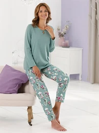 Schlafanzug WSCHEPUR, Damen, Gr. 40/42, grn (jade, bedruckt), 50% Baumwolle, 50% Modal, Homewear-Sets