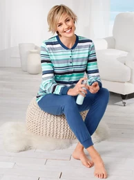 Schlafanzug WSCHEPUR Gr. 36/38, blau (blau, geringelt, frottee) Damen Homewear-Sets