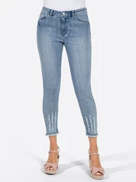 7/8-Hose INSPIRATIONEN Gr. 48, Normalgren, blau (blau, bleached), Damen, 78% Baumwolle, 20% Polyester, 2% Elasthan, unifarben, Hosen 5-Pocket-Jeans