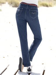 5-Pocket-Jeans CASUAL LOOKS Gr. 215, Extrakurzgren, blau (blau, stone, washed), Damen, 78% Baumwolle, 20% Polyester, 2% Elasthan, unifarben, Jeans