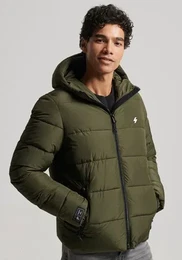 Steppjacke HOODED SPORTS PUFFR JACKET , Herren, Gr. XXXL, grn (schwarz moos), Web, Obermaterial: 100% Polyester, unifarben, modisch, slim fit, Langarm elastischer Bund, Jacken, mit kontrastfarbener Stickerei