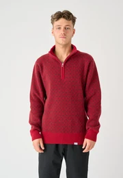 Strickpullover , Herren, Gr. M, rot, 80% Wolle, 20% Polyamid, mehrfarbig, casual, normal, hoch geschlossener Ausschnitt, Langarm, Pullover, in tollem Strick-Design