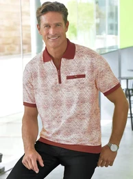 Poloshirt MARCO DONATI Kurzarm-Poloshirt Gr. 52/54, orange (terra, bedruckt), Herren, 100% Baumwolle, Kragen und rmelabschluss:95% Baumwolle, 5% Elasthan, gemustert, mehrfarbig, Shirts