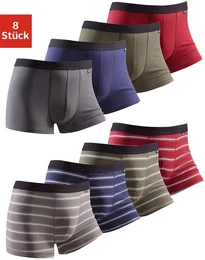 Boxer , Herren, Gr. S, bunt (gestreift, olivgrn, blau, bordeaux, grau), Jersey, Obermaterial: 95% Baumwolle, 5% Elasthan, gestreift, Unterhosen, mit kontrastfarbigem Webbund