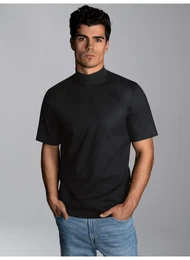 T-Shirt T-Shirt mit Stehkragen , Herren, Gr. XXL, schwarz, 100% Baumwolle, Basic, Kurzarm, Shirts