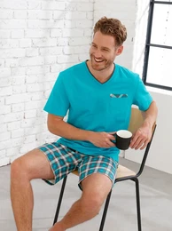 Shorty WSCHEPUR Gr. 60/62, blau (trkis), Herren, 100% Baumwolle, Homewear-Sets