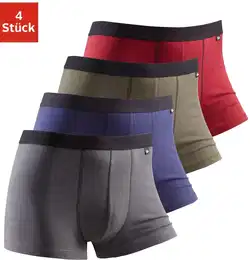 Boxer , Herren, Gr. M, bunt (olivgrn, blau, bordeaux, grau), Jersey, Obermaterial: 95% Baumwolle, 5% Elasthan, Unterhosen, mit schwarzem Webbund