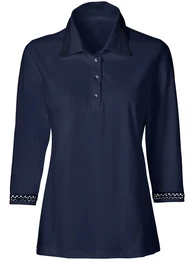 Poloshirt CLASSIC Shirt Gr. 50, blau (marine), Damen, 50% Baumwolle, 50% Modal, unifarben, Shirts