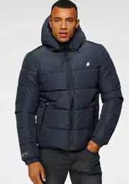 Steppjacke HOODED SPORTS PUFFR JACKET , Herren, Gr. XXL, blau (eclipse navy), Web, Obermaterial: 100% Polyester, unifarben, modisch, slim fit, Langarm elastischer Bund, Jacken, mit kontrastfarbener Stickerei