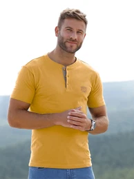 Kurzarmshirt CATAMARAN Kurzarm-Shirt Gr. 56/58, gelb (ocker), Herren, 100% Baumwolle, unifarben, Shirts