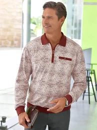 Poloshirt MARCO DONATI Langarm-Poloshirt Gr. 56/58, orange (terra, bedruckt), Herren, 100% Baumwolle, Kragen und rmelabschluss:95% Baumwolle, 5% Elasthan, gemustert, mehrfarbig, Shirts