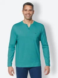 Pyjamaoberteil WSCHEPUR Schlafanzug-Shirt Gr. 48/50, blau (ozean), Herren, 100% Baumwolle, unifarben, Shirts