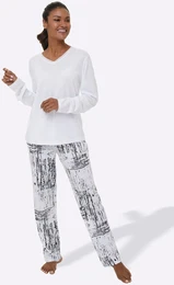 Schlafanzug WSCHEPUR Gr. 44/46, schwarz-wei (wei, schwarz), Damen, 50% Baumwolle, 50% Modal, Homewear-Sets