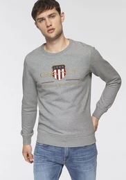 Sweatshirt ARCHIVE SHIELD C-NECK Gr. S (48), grau (grey melange) Herren Sweatshirts mit geripptem Rundhalsausschnitt
