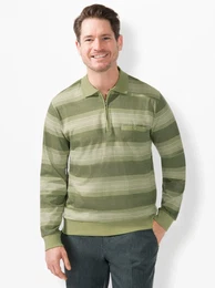 Poloshirt MARCO DONATI Langarm-Shirt Gr. 52/54, grn (schilf, gestreift), Herren, 100% Baumwolle, bedruckt, gemustert, Shirts