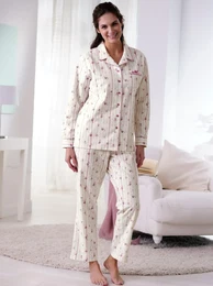 Schlafanzug WSCHEPUR Gr. 44/46, rosa (wei, ros), Damen, 100% Baumwolle, Homewear-Sets