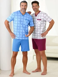 Schlafanzug KINGS CLUB Gr. 60/62, bunt (bleu, bordeaux) Herren Homewear-Sets