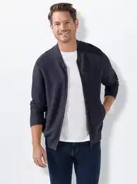 Strickjacke MARCO DONATI, Herren, Gr. 54, blau (marine), 100% Baumwolle, meliert, Langarm, Strickjacken