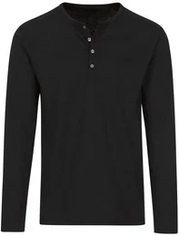 Longsleeve Langarmshirt mit Knopfleiste , Herren, Gr. 5XL, schwarz, 100% Baumwolle, casual, Langarm, Shirts