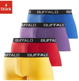 Hipster , Herren, Gr. S, bunt (gelb, rot, lila, blau), Jersey, Obermaterial: 95% Baumwolle, 5% Elasthan, unifarben, Unterhosen, knapp sitzende Boxershorts mit Kontrastbund aus Baumwollmischung