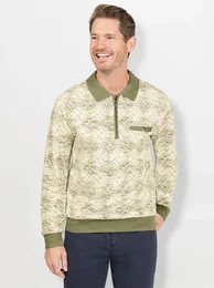 Poloshirt MARCO DONATI Langarm-Poloshirt Gr. 48/50, grn (khaki, bedruckt), Herren, 100% Baumwolle, Kragen und rmelabschluss:95% Baumwolle, 5% Elasthan, gemustert, mehrfarbig, Shirts