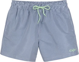 Badeshorts , Herren, Gr. S (46/48), N-Gr, blau (blau, wei), Microfaser, Polyester, Recycling-Polyester, Microfaser, gestreift, Badehosen, in feinem Streifenlook