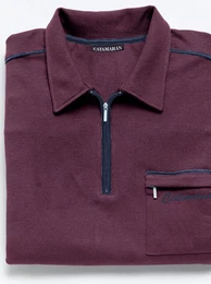 Poloshirt CATAMARAN Langarm-Poloshirt Gr. 52/54, lila (aubergine), Herren, 100% Baumwolle, unifarben, Shirts