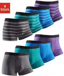 Boxer , Herren, Gr. S, bunt (grn, blau, lila, dunkelgrau), Jersey, Obermaterial: 95% Baumwolle, 5% Elasthan, gestreift, unifarben, Unterhosen, mit kontrastfarbigem Webbund