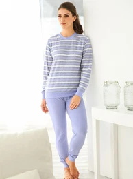 Schlafanzug Gr. 48/50, lila (flieder, geringelt) Damen Homewear-Sets