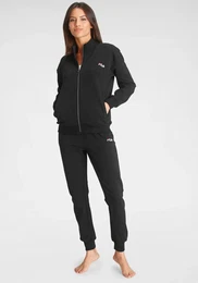 Loungeanzug , Damen, Gr. S, schwarz, Obermaterial: 100% Baumwolle, unifarben, casual, Langarm, Homewear-Sets, mit Markenlogo auf der Brust