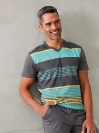 Shorty WSCHEPUR, Herren, Gr. 52/54, grau (anthrazit, bedruckt), 100% Baumwolle, Homewear-Sets