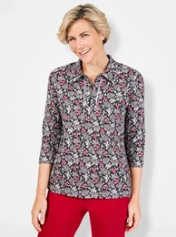 Poloshirt CLASSIC BASICS Shirt Gr. 38, bunt (schwarz, rot, bedruckt) Damen Shirts