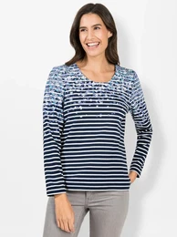 Langarmshirt INSPIRATIONEN Shirt Gr. 54, blau (marine-bedruckt) Damen Shirts