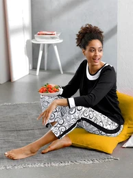 Schlafanzug WSCHEPUR Gr. 52/54, schwarz-wei (schwarz, wei) Damen Homewear-Sets