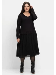 Strickkleid Groe Gren Gr. 42, Normalgren, schwarz Damen Kleider mit Plisseerock aus Chiffon