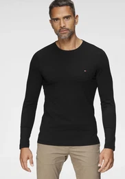 Langarmshirt STRETCH SLIM FIT LONG SLEEVE , Herren, Gr. L (52), schwarz, Single Jersey, Obermaterial: 96% Baumwolle, 4% Elasthan, unifarben, bestickt, casual, schmal hftbedeckend, Rundhals, Langarm abgesteppt, Shirts, aus biologischem B