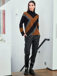 Strickpullover Pullover Gr. 46, braun (schwarz, cognac, gemustert) Damen Pullover