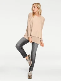 Rundhalsshirt Rundhals-Shirt Gr. 36, beige (puder) Damen Shirts