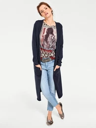 Longstrickjacke Gr. 50, blau (marine) Damen Strickjacken