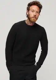 Strickpullover TEXTURED CREW KNIT JUMPER , Herren, Gr. L, schwarz (raven schwarz heather), Strick, Obermaterial: 100% Baumwolle, meliert, casual, slim fit, Rundhals, Langarm, Pullover, mit strukturiertem Waffelstrickmuster