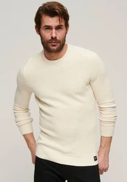Strickpullover TEXTURED CREW KNIT JUMPER , Herren, Gr. XL, beige (ecru heather), Strick, Obermaterial: 100% Baumwolle, unifarben, casual, slim fit, Rundhals, Langarm, Pullover, mit strukturiertem Waffelstrickmuster