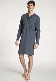 Nachthemd Relax Streamline , Herren, Gr. XL (56), N-Gr, blau (schwarz sapphire), Interlock, Obermaterial: 100% Baumwolle, gestreift, klassisch, normal kniefrei, Rundhals, Langarm, Kleider, mit seitlichen Schlitzen