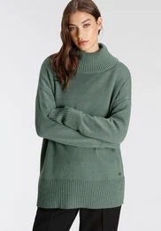 Rollkragenpullover Gr. 32/34, grn (salbei melange) Damen Pullover mit Rippdetails