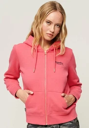 Kapuzensweatjacke ESSENTIAL LOGO ZIP HOODIE , Damen, Gr. XS, pink (camping pink), Sweatware, Obermaterial: 75% Baumwolle, 25% Polyester, unifarben, casual, relaxed fit, Langarm, Sweatjacken, mit Logostickerei