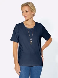 Rundhalsshirt CASUAL LOOKS Shirt Gr. 48, blau (dunkelblau), Damen, 100% Baumwolle, unifarben, Shirts