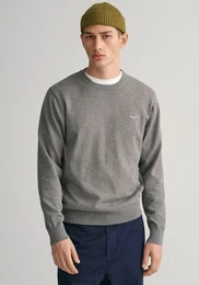Rundhalspullover CLASSIC COTTON C-NECK , Herren, Gr. XL, grau (dunkelgrau melange), Strick, Jersey, Obermaterial: 100% Baumwolle, meliert, casual, regular fit hftlang, Rundhals, Langarm elastischer Bund, Pullover, Premium Strickpullver aus weiche