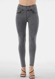 Shapingleggings NOW SKINNY YOGA Gr. M, N-Gr, grau (light grey) Damen Hosen mit Lifting & Shaping Effekt und Umschlagbund