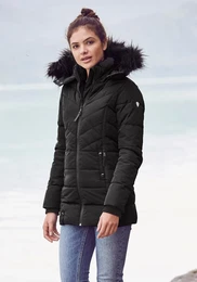 Winterjacke Pistenglck , Damen, Gr. 36, schwarz (schwarz (jacke aus nachhaltigem material)), Web, Obermaterial: 100% Polyester. Futter: 100% Polyester. Besatz: 80% Polyacryl, 20% Polyester. Wattierung: 100% Polyester. Bndchen: 95% Polyest