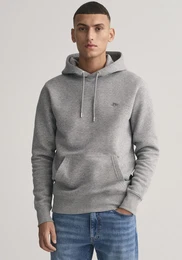 Hoodie REG SHIELD HOODIE , Herren, Gr. M, grau (grau melange), Sweatware, Obermaterial: 80% Baumwolle, 20% Polyester, meliert, casual, regular fit hftlang, Langarm elastischer Bund, Sweatshirts, mit Logostickerei auf der Brust